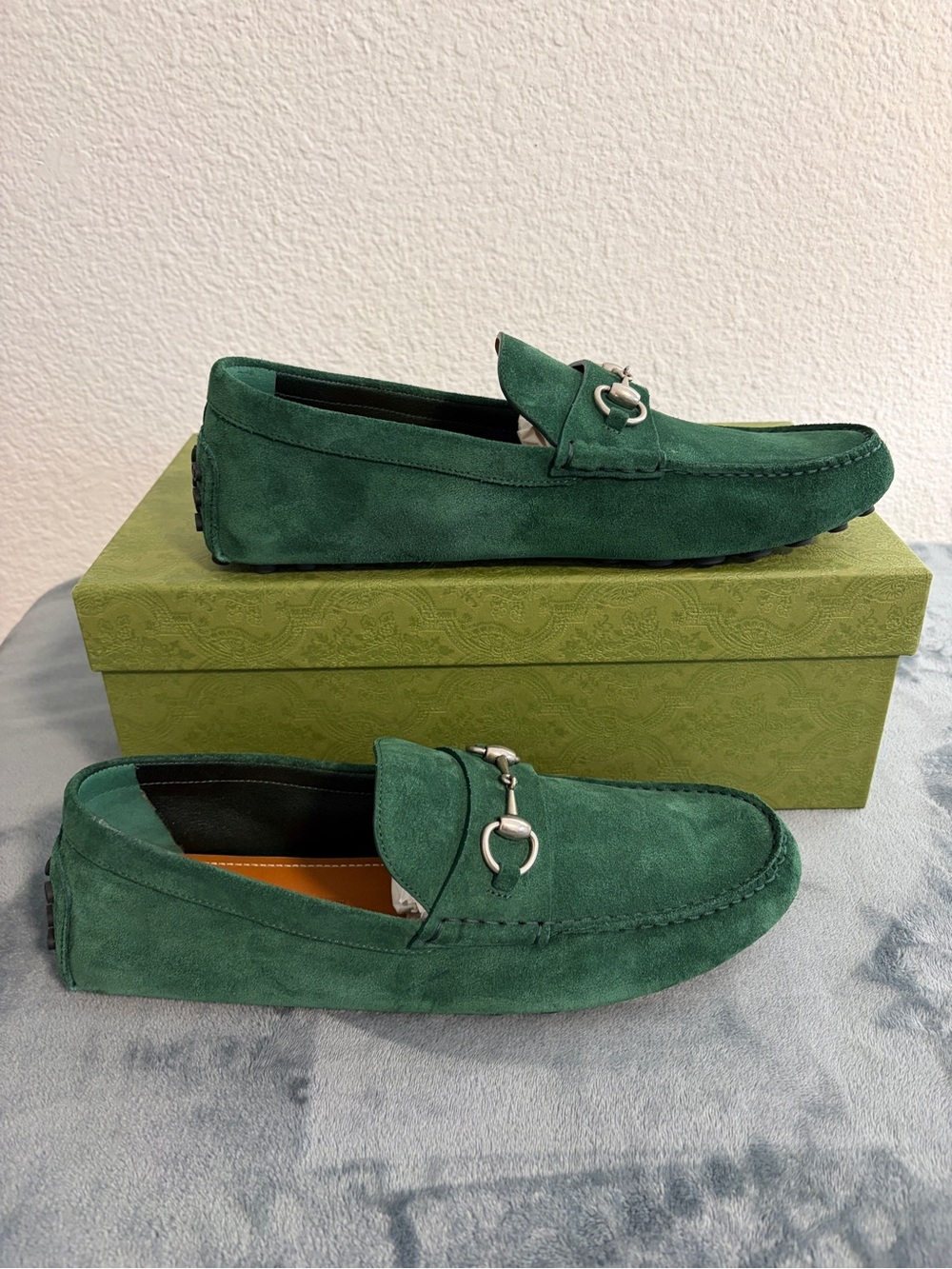 Brand New Men’s Gucci Driver Horsebit Suede Vintage Green Sz 11.5 (US 12) - Picture 3 of 8